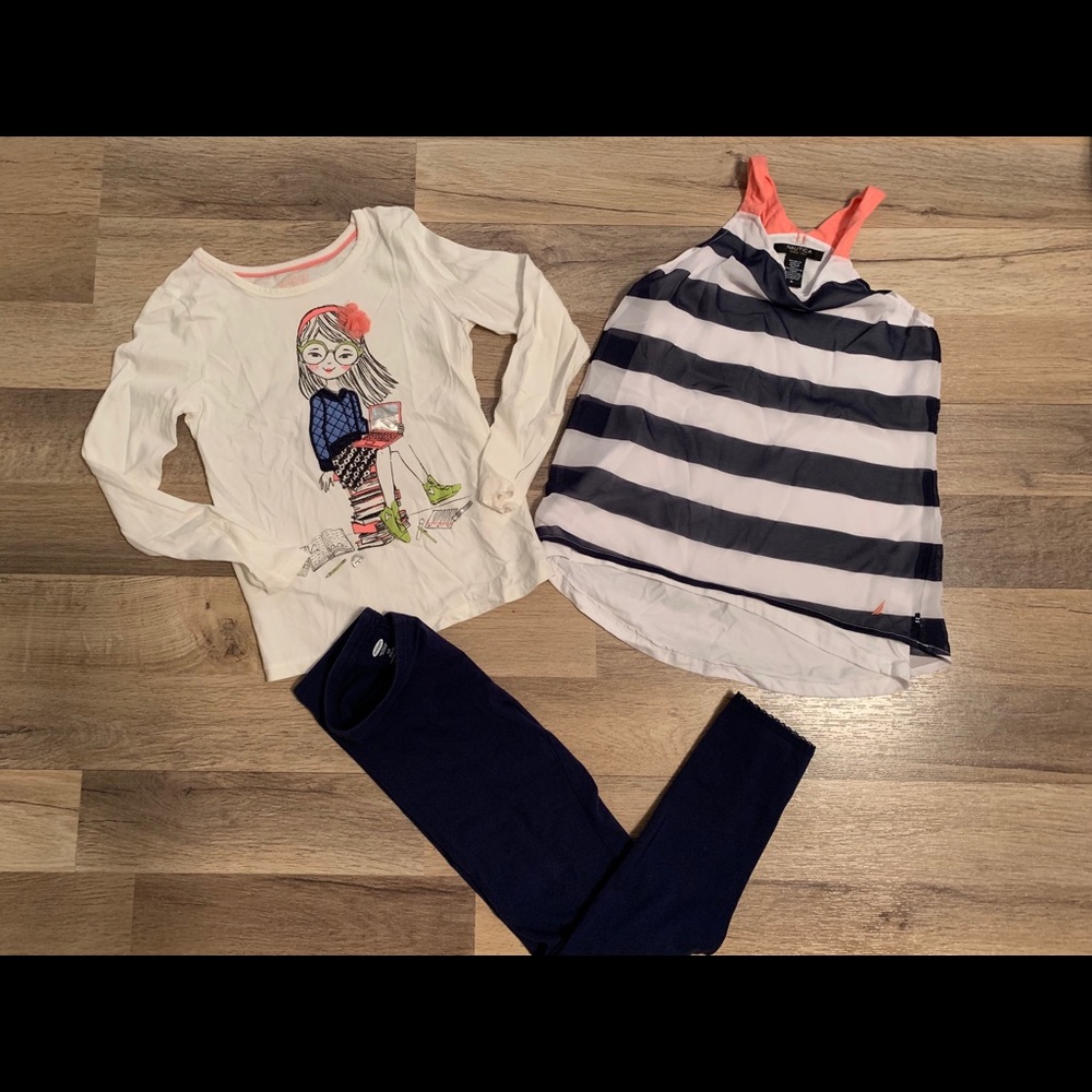 Navy and coral outfit